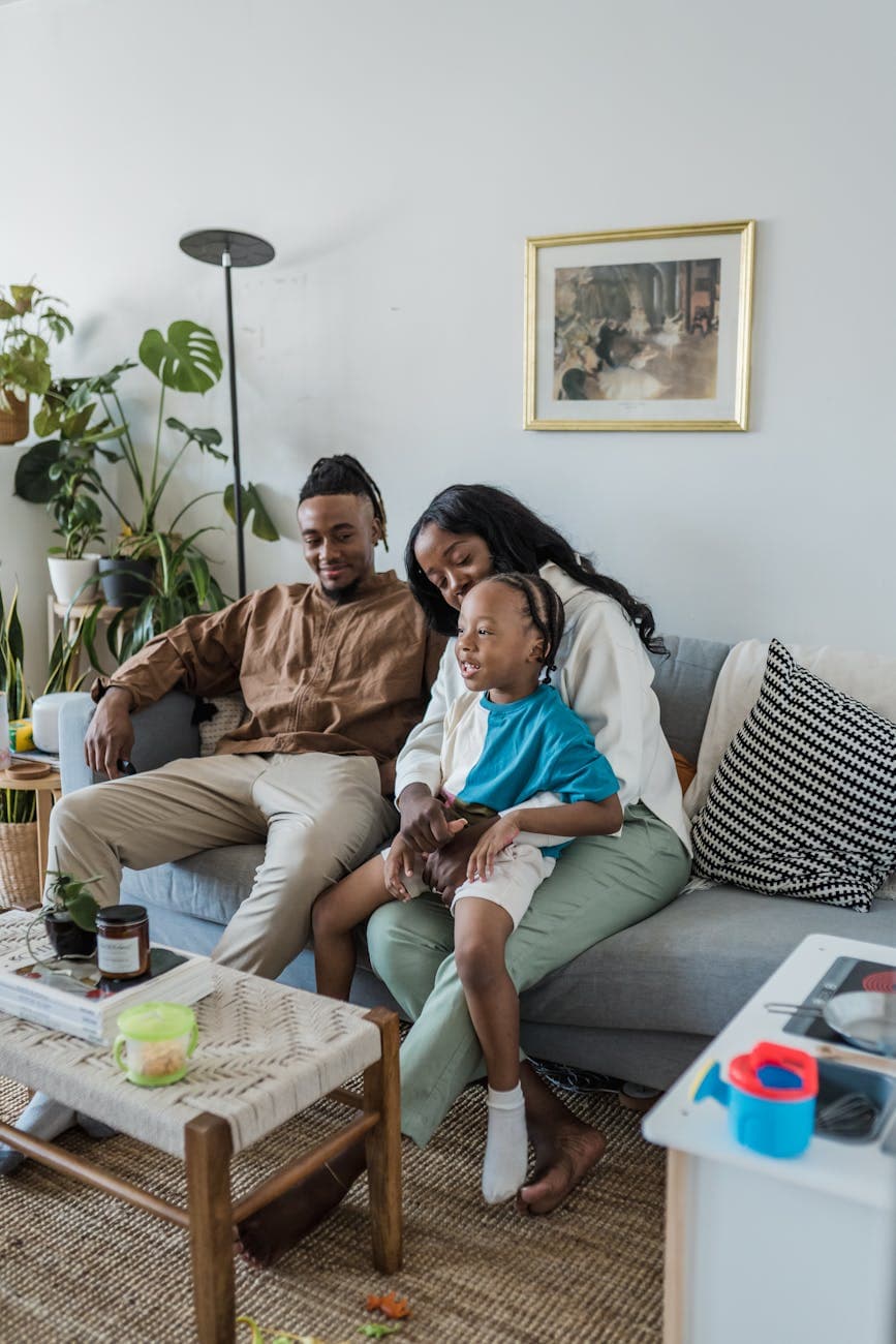 Family together in living room